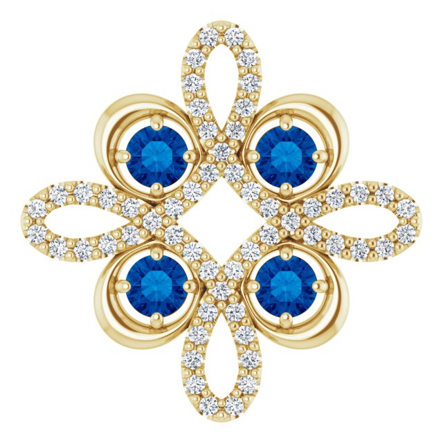 14K Yellow Natural Blue Sapphire & 1/6 CTW Natural Diamond Clover Pendant